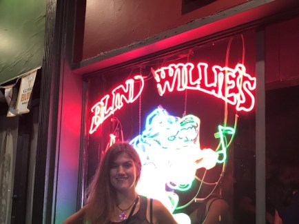 Emily in front of Blind Willie's